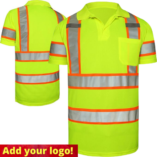 GSS 5017 Class 3 Two-Tone Hi-Vis Lime Short Sleeve Polo Shirt, Chest Pocket